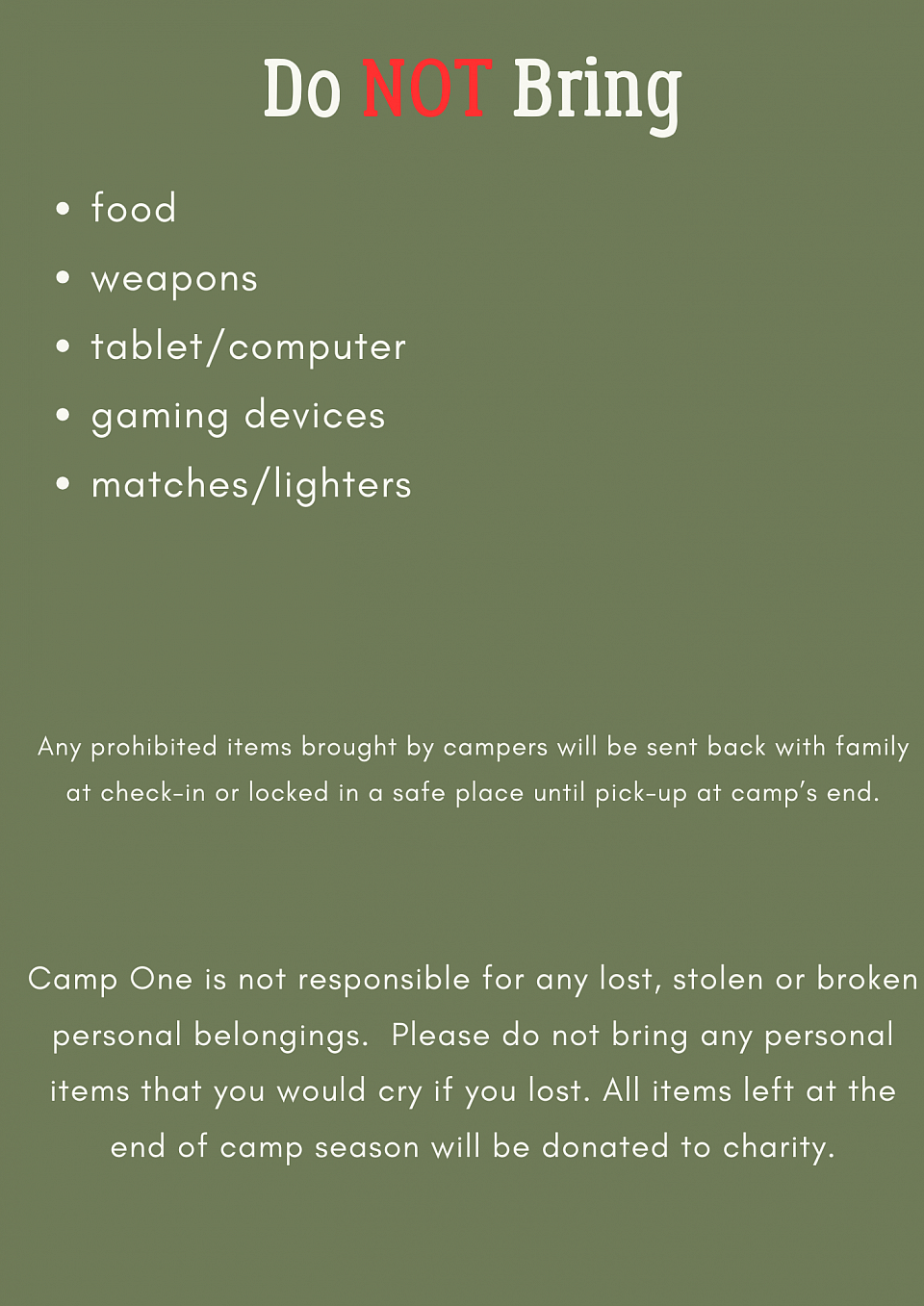 Camp One Packing List